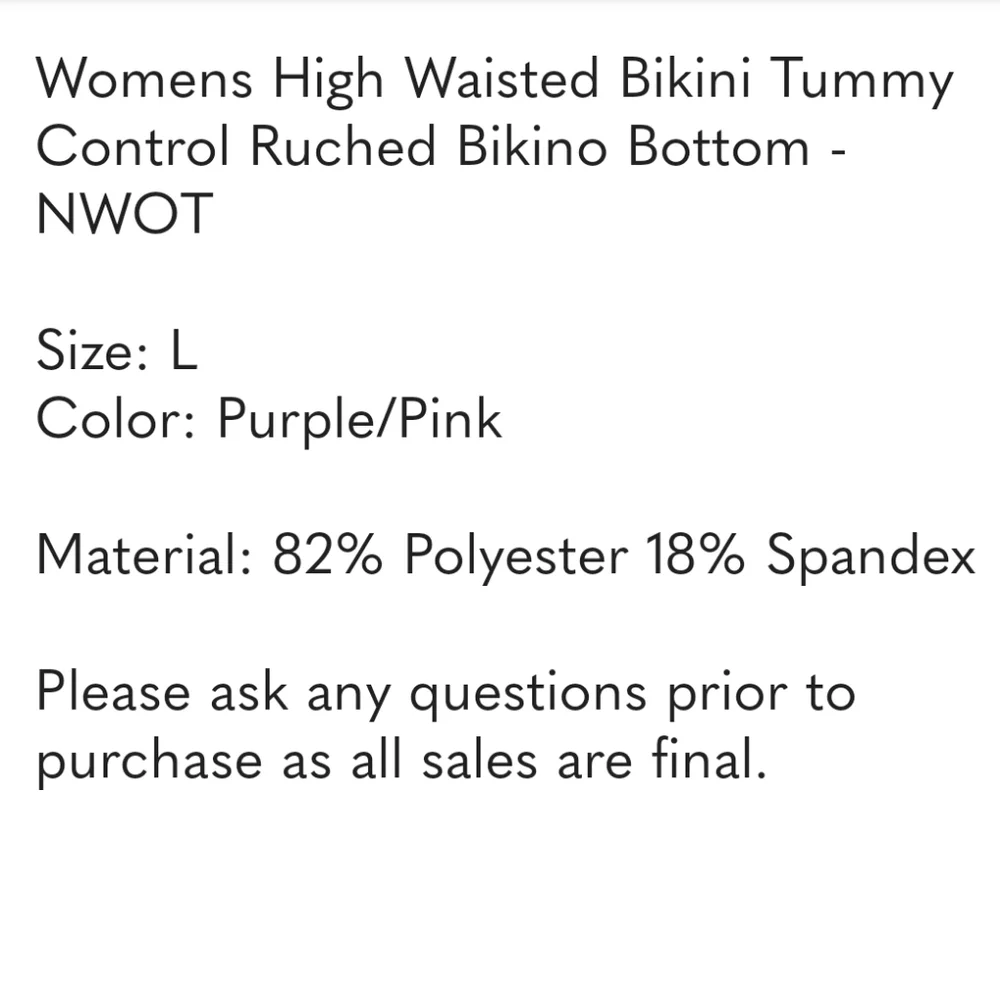 Womens High Waisted Bikini Tummy Control Ruched Bikino Bottom - NWOT